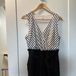 Maurice's  Black White Jumpsuit Sleeveless Stripe Business Casual VNeck Officewear Photo 1