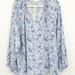 Old Navy  Womens Blue Floral Print V Neck Long Sleeve Peasant Blouse Size XXL Photo 0