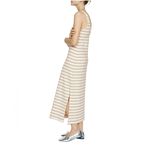 Mango NEW Mng 100% Cotton Cream And Sage Green Striped Maxi Tank Dress Side Slit Photo 3