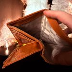 Michael Kors Vintage Cognac Leather Wallet Gold Logo Plate Photo 6