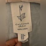 Calypso St. Barth Blue Linen Collared V-neck Top Photo 1