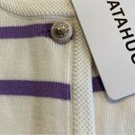 LATAHUO Women Gold Button Down Cardigan Lavender White Crew Neck size Medium Purple Photo 3