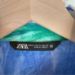 ZARA  Blue Green Watercolor Tie Dye Satin Long Sleeve Button Down cropped XL Photo 2