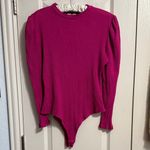 Farm Rio  Rib Stretch Organic Cotton Puff Sleeve Pink Thong Bodysuit Photo 1