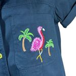 Quacker Factory Black Tropical Denim Jacket Flamingo Embroidered Short Sleeve M Size M Photo 1