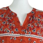 Liz Claiborne  Women’s Blouse V-neck Short Sleeves Orange White Floral Size Large Photo 8