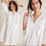 Anthropologie  Thames White Eyelit Cotton Mini Dress Long Sleeve Photo 1