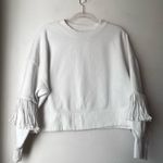 Anthropologie Maeve White Fringe-Sleeve Crew-Neck Sweatshirt M Photo 5