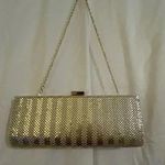 Jessica McClintock GOLD SEQUIN CLUTH PURSE GOLD SHOULDER STAP BEADED CLASP Photo 1