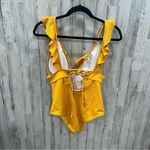 Yellow Ruffle Ribbed One Piece Deep V Swim Bathing Suit Photo 3