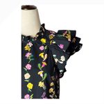 Banjanan Shirt Women XS Black Floral Onyx Ruffle Neck Cap Sleeve Klara Top NWT Photo 5