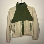 Abercrombie & Fitch Oatmeal & Olive Green Snap button up fleece teddy jacket Photo 0