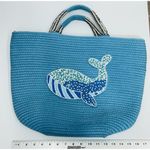 America & Beyond Embellished Jute Tote Crossbody Strap Whale Vacation Beach NWT Blue Photo 11