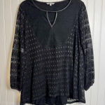 John Mark  Black Long Sleeve Blouse Lace Keyhole J41 Photo 0