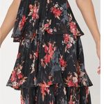 Lulus | Tier to Stay Black Floral Print Tiered Tie-Strap Midi Dress size M New Photo 3