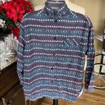 Flannel Pajama Top Blue Fair isle Nordic Womens Medium Petite Photo 5