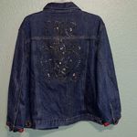 Chico's Dark Denim Jacket embroidered sequined beaded designs Photo 1