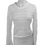 ZARA  White Long Bell Sleeve Open Knit Crochet Crew Cover Up Blouse Top Size L Photo 0
