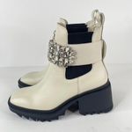 Karl Lagerfeld Paris Ivory Chunky Heel Embellished Platform Combat Boot Size 7.5 Photo 3
