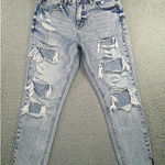 Kancan Mom‎ Jeans Women 5/26 High Rise Distressed Fringe Festival Denim Blue Photo 0