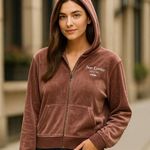 Juicy Couture Brown Boxy Velour Hoodie Photo 0