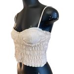 ZARA NEW Ruched Bustier Crop Top Tan White Mini Check Photo 2
