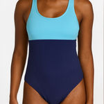 L.L. Bean Navy and Aqua Swimwear Blue Size 14 Photo 0