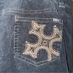Reba Y2K  SZ 38” Black STUDDED/EMBROIDERED Pockets Straight Leg CORDUROY PANTS Photo 3
