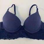 Aerie Heathered Dark Blue & Lace Lightly Lined Bra Photo 0