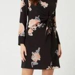 Emporio Armani  Black Watercolor Floral Silk Long Sleeve Tie Front Dress Photo 0