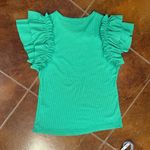 Green Ruffle Flutter Sleeve Blouse Office Business Casual Lettuce Style Size M Photo 1