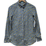 J. McLaughlin  Women Cotton Button Up Pineapple Long‎ Sleeve Shirt Sz S Blue Photo 0