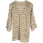 Charter Club Wool Blend Beige Brown Crochet Knit Cardigan Sweater L 3/4 Sleeve Photo 1