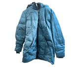Arctic Expedition Puffer Coat Teal Blue Hooded Faux Fur Trim Size L/G Photo 5