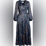 Ciebon Lilian Long Sleeve Satin Wrap Maxi Dress M Blue Size M Photo 9