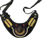 Handmade Vintage Bib Necklace British Crown Beaded Unique 1970s Fabric Black Photo 1