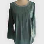 Merokeety NWT Women Green Long Sleeve Pleated Round Neck Elegant Top Photo 0