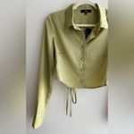 Lulus Welcome Back Light Green Satin Tie-Back Button-Up Crop Top, Small, NWT Photo 6