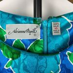 Adrianna Papell Vintage Blue Floral 100% Silk Satin Short Sleeve Dress Photo 5