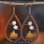 Campfire Dangle Earrings Creative Wooden Teardrop Earrings Photo 1