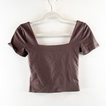Babaton  Aritzia Contour Short Sleeve Square Neck Crop Tee Shirt Top Brown Small Photo 3