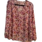 Sheer floral print V neck shirt womens Philosophy Republic Large L long sleeve Photo 0