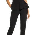 Black Halo  Kasia Peplum Cropped Jumpsuit Sleeveless Ruffle Black Size 12‎ Photo 0