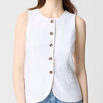 J Crew Factory Button Front Vest Linen Blend White Size 4 Photo 0