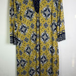 Mlle Gabrielle Mille Gabrielle Women’s Boho Midi Dress Lace-Up V-Neck Yellow Navy Plus Size 2X Photo 0