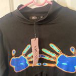 Bold Black and Blue Turtleneck Sweater with Vibrant Design Size 6 Photo 1