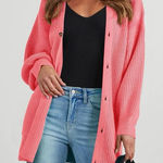 Womens Cardigan Sweater Oversized Chunky Knit Long Front Button with Pockets Pink Photo 0