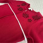 Christopher & Banks  Holiday Red Snowflake Beaded Cardigan Sweater Full Zip Size M Photo 6