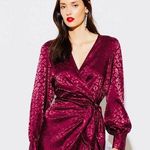 SheIn Woman’s Wrap Burgundy Red Satin Leopard animals print long sleeve Dress ~ NWTS Photo 0