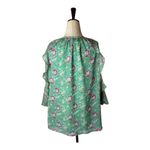 Jade Shirt Women Large Green Floral Ruffle Bell Sleeve Peasant Top Boho Cottage Green Photo 1